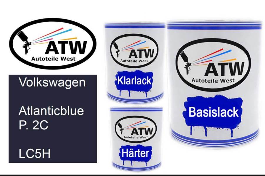 Volkswagen, Atlanticblue P. 2C, LC5H: 1L Lackdose + 1L Klarlack + 500ml Härter - Set, von ATW Autoteile West.